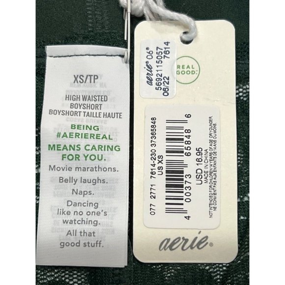 NWT AERIE Smoothez High Waisted Boyshort Pantie Sz XS Green Lace - Picture 4 of 4